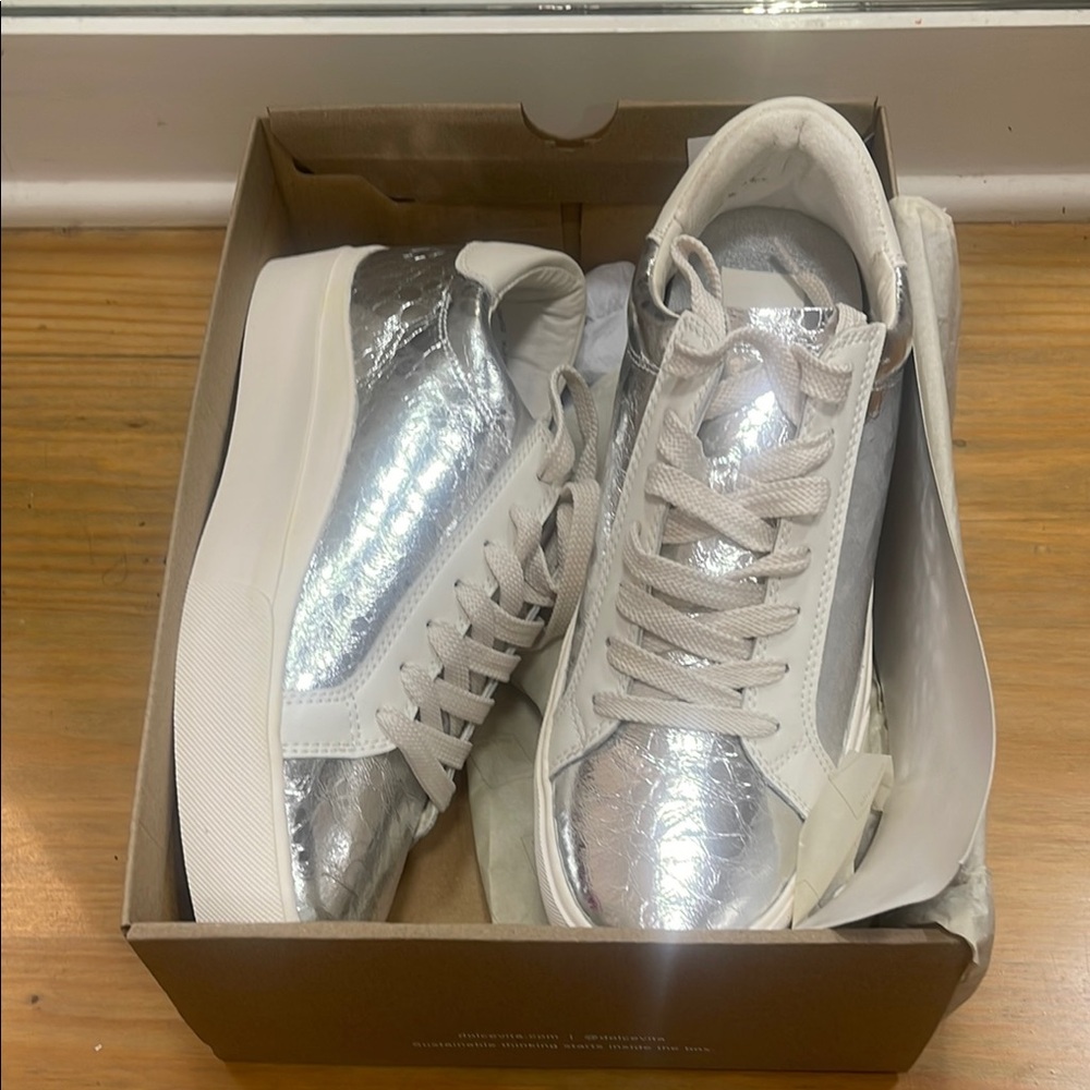 Silver and White Sneakers